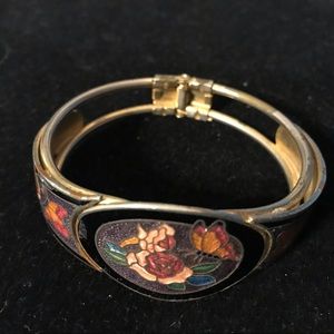 Vintage Cloisonné Floral butterfly cuff bracelet